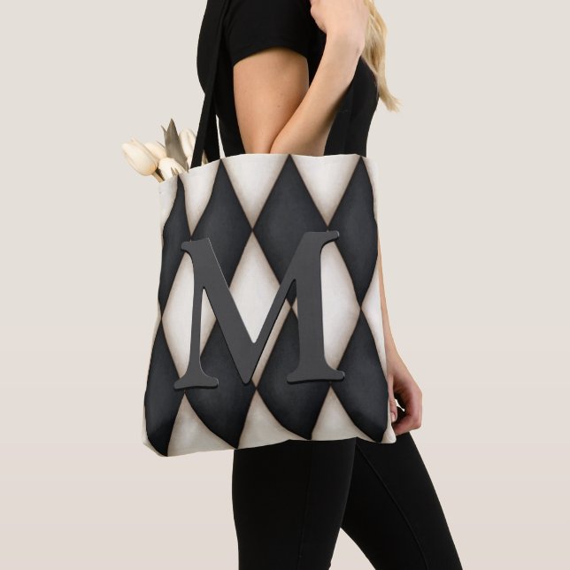 Tote Bag Monograme de Black & White Harlequin (De près)