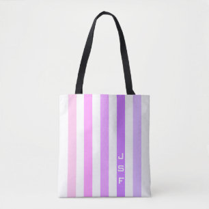 Tote Bag Monogramme à bandes verticales violettes et roses