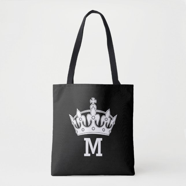 Tote Bag Monogramme à couronne blanche personnalisé (Devant)