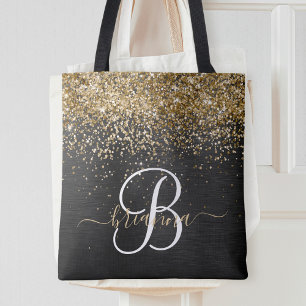 Tote Bag Monogramme à étincelle noire à Parties scintillant