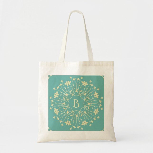 Tote Bag Monogramme à fils turquoise et beige élégant (Devant)