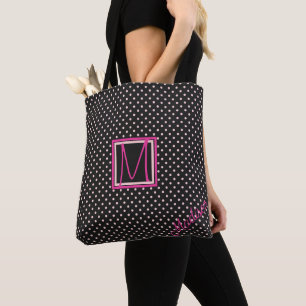 Tote Bag Monogramme à la mode Pointe noire et rose