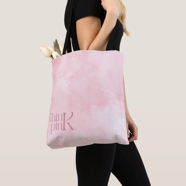 Tote Bag Monogramme à motif aquarelle Think Pink  (De près)