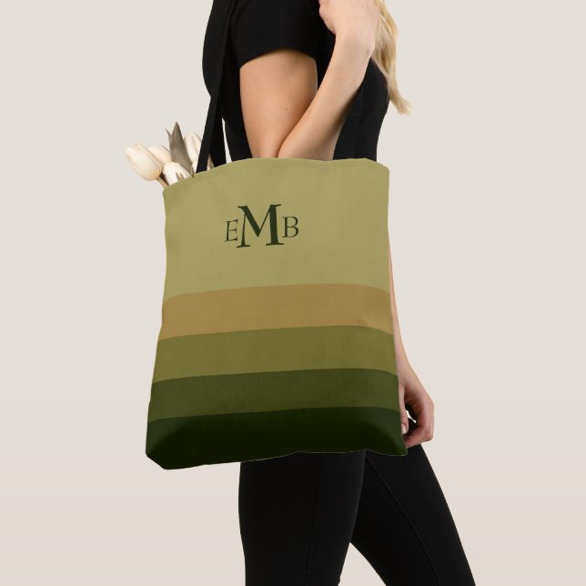 Tote Bag Monogramme à rayures de la palette de rameau d'oli (De près)