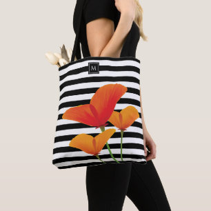 Tote Bag Monogramme à rayures noires chic