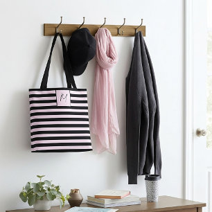 Tote Bag Monogramme à rayures simple moderne