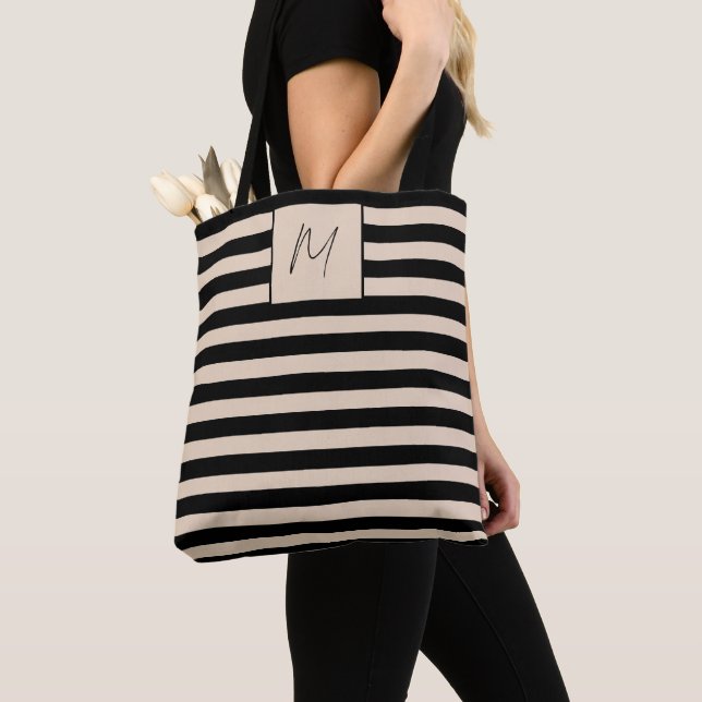 Tote Bag Monogramme à rayures simple moderne (De près)