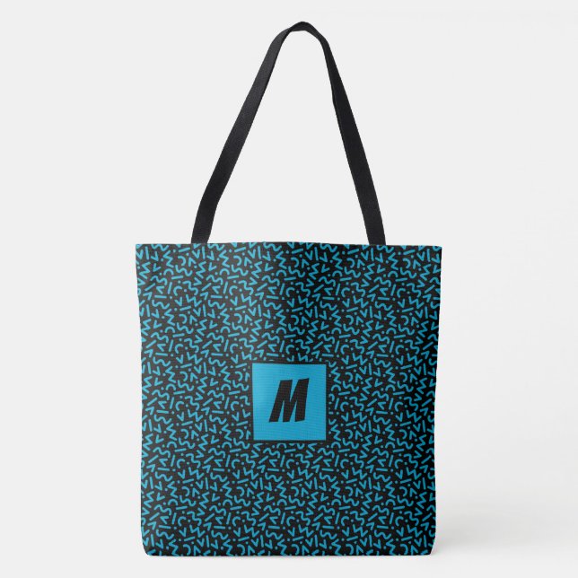 Tote Bag Monogramme Abstrait bleu gras (Devant)