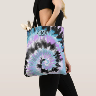 Tote Bag Monogramme Abstrait de la teinture noire de la lav