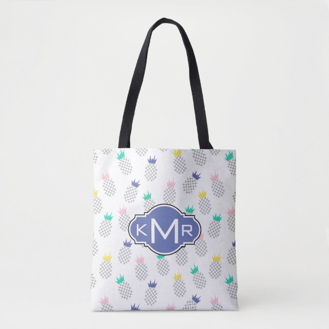 Tote Bag Monogramme abstrait des ananas | (Devant)
