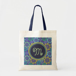 Tote Bag Monogramme Abstrait Funky Blue Floral