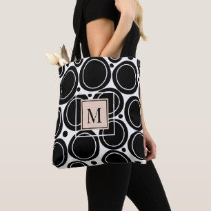 Tote Bag Monogramme Abstrait Noir Blanc Noir Rose