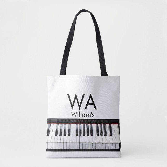 Tote Bag Monogramme ajouter initiale lettre nom texte piano (Devant)