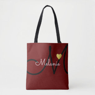 Tote Bag monogramme amour rouge foncé