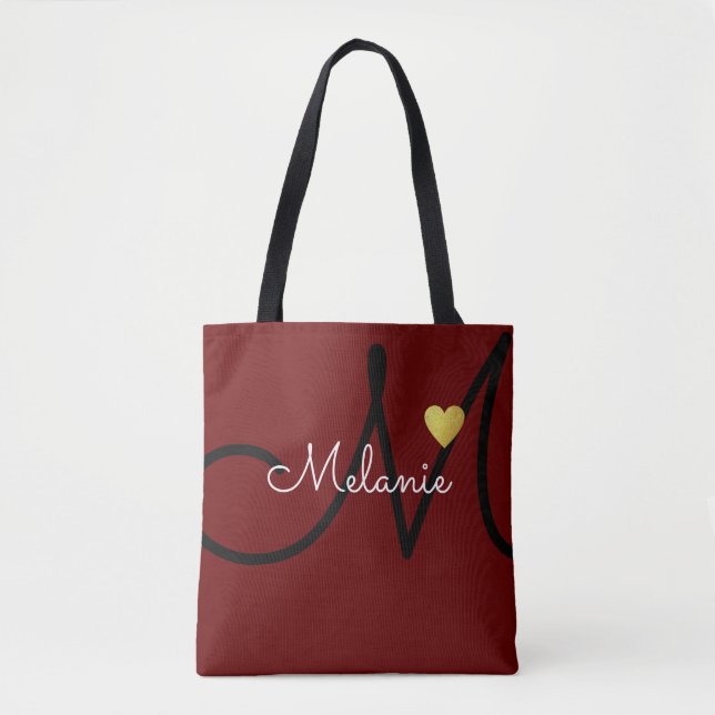 Tote Bag monogramme amour rouge foncé (Devant)