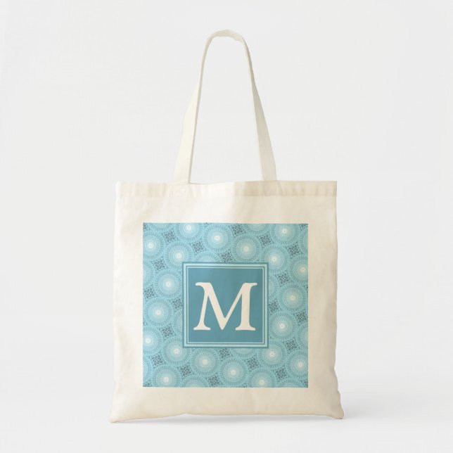 Tote Bag Monogramme ange bleu cercles motif (Devant)