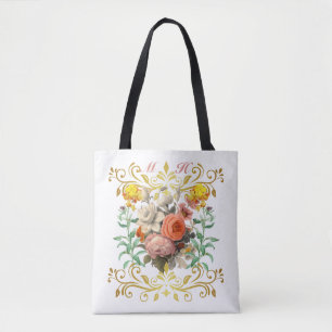 Tote Bag Monogramme Anglais Jardin Vintage Floral
