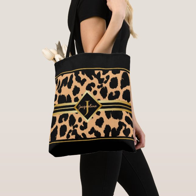 Tote Bag Monogramme Animal noir Imprimer Faux Gold sur ORAN (De près)