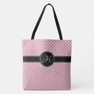 Tote Bag Monogramme argenté rose mignon de point de polka