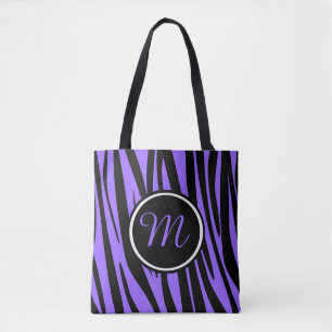 Tote Bag Monogramme assez pourpre de coutume de zèbre