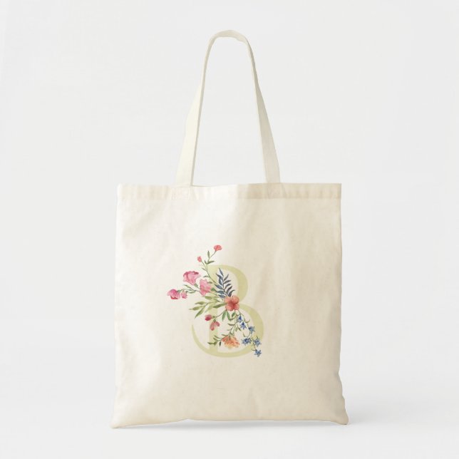 Tote Bag monogramme B mariage floral printemps Baby Shower  (Devant)