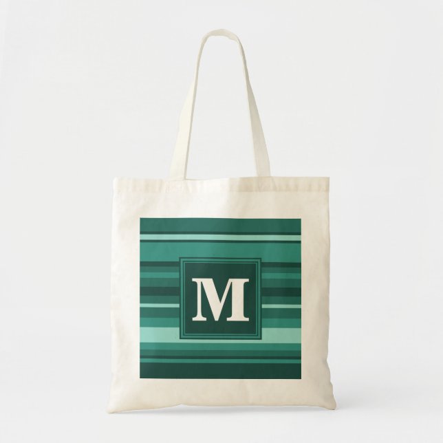 Tote Bag Monogramme bandes turquoises (Devant)
