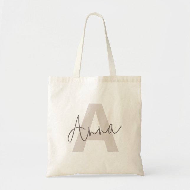 Tote Bag Monogramme beige moderne personnalisé (Devant)