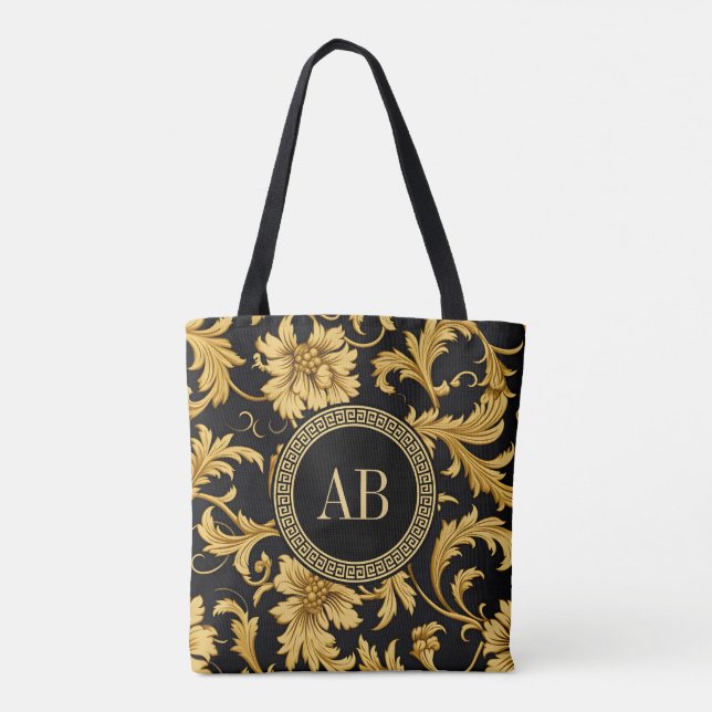 Tote Bag Monogramme Black Gold Classy Élégant Motif (Dos)