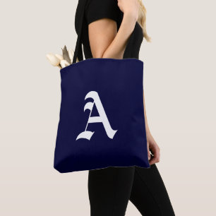 Tote Bag monogramme blanc A sur bleu marine