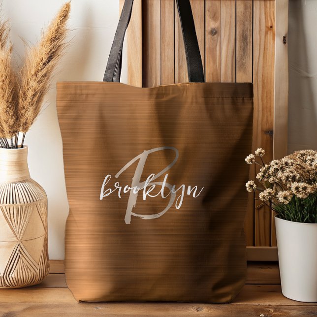 Tote Bag Monogramme blanc beige en métal brossé orange brûl (Créateur téléchargé)