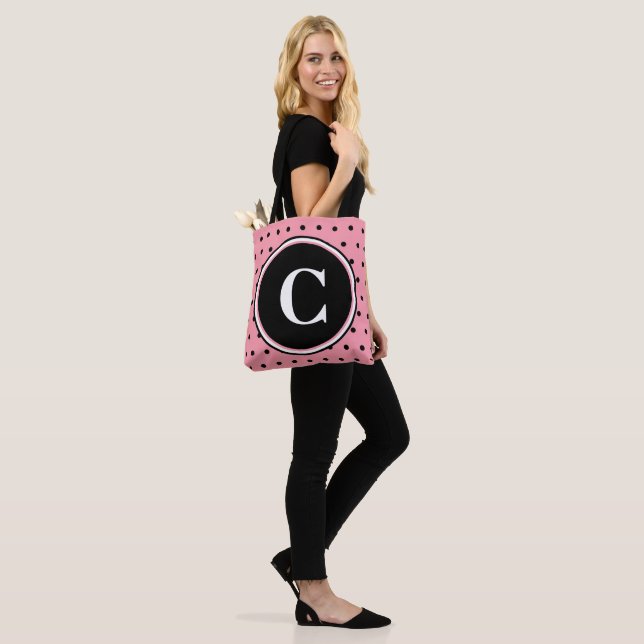 Tote Bag Monogramme blanc rose noir Pois (Sur le modèle)
