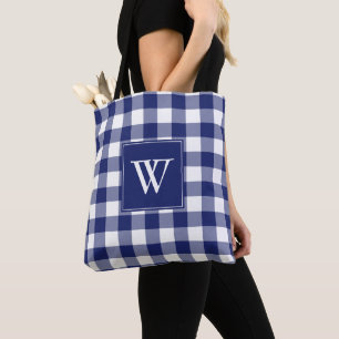 Tote Bag Monogramme bleu blanc plaqué de buffle russe init