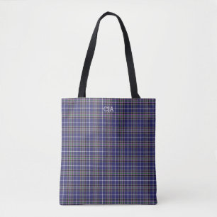 Tote Bag Monogramme bleu de tartan d'Alexandre de clan de