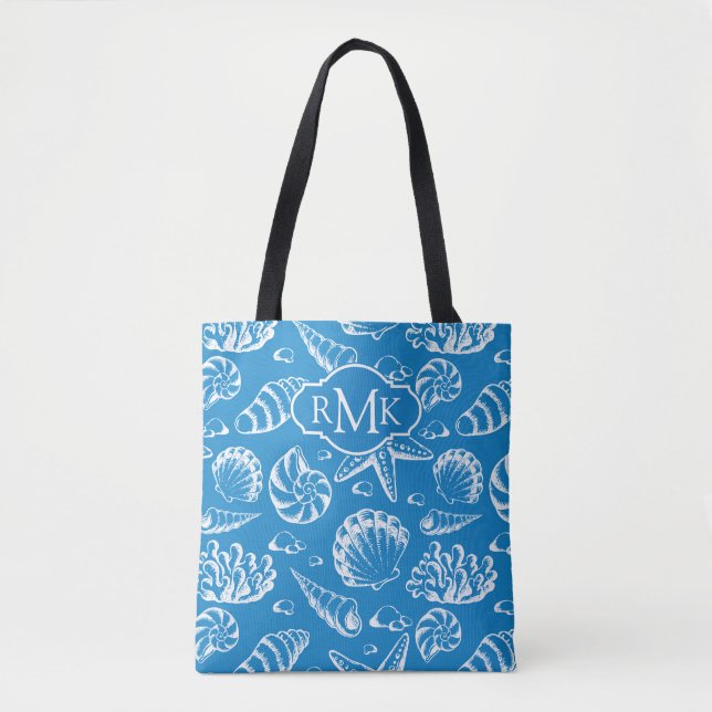 Tote Bag Monogramme bleu du motif | de plage (Devant)