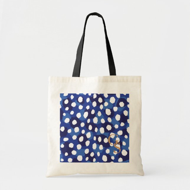 Tote Bag Monogramme bleu et blanc chic d'impression de (Devant)