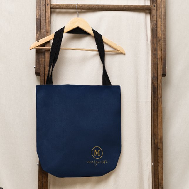 Tote Bag Monogramme bleu marine et or (Créateur téléchargé)