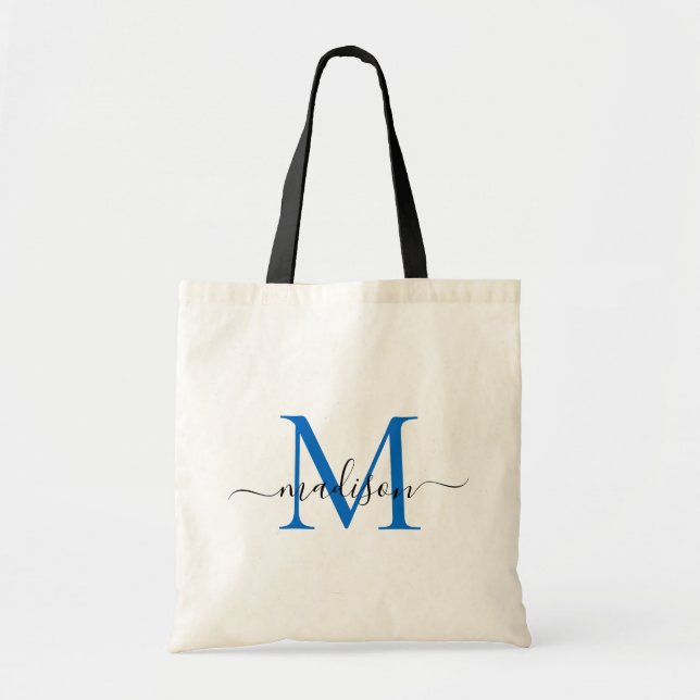 Tote Bag Monogramme bleu marine moderne chic élégant Nom du (Devant)