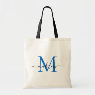Tote Bag Monogramme bleu marine moderne chic Nom élégant du
