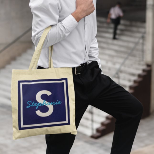 Tote Bag Monogramme bleu personnalisé (Créateur téléchargé)