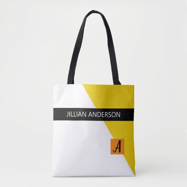 Tote Bag Monogramme bloc de couleur jaune moderne (Devant)