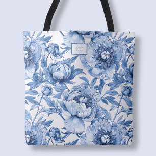 Tote Bag Monogramme Blue Floral Bridesmaid Flower Shopping