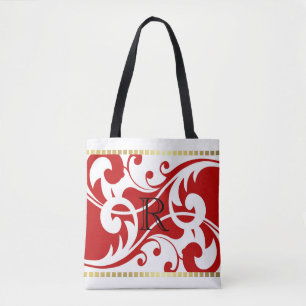 Tote Bag Monogramme bordure or blanc et rouge