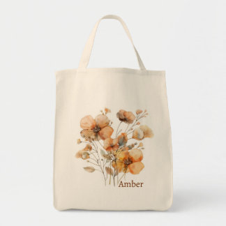 Tote Bag Monogramme botanique de fleurs sauvages bohème vin