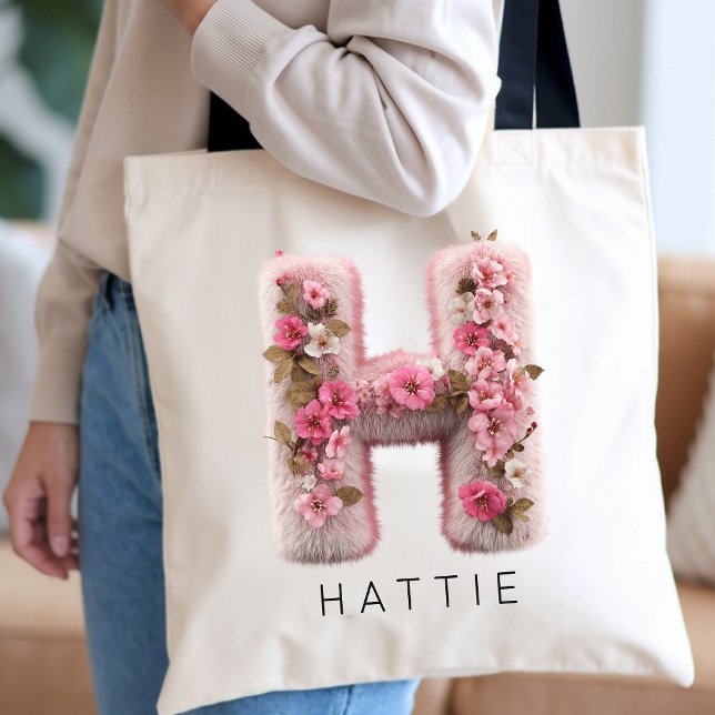 Tote Bag Monogramme Botanique Nom Personnalisé pour Enterre (Cottagecore Flower Initial Bridesmaid Gift | Vintage Wildflower Alphabet Teacher Appreciation Bag)