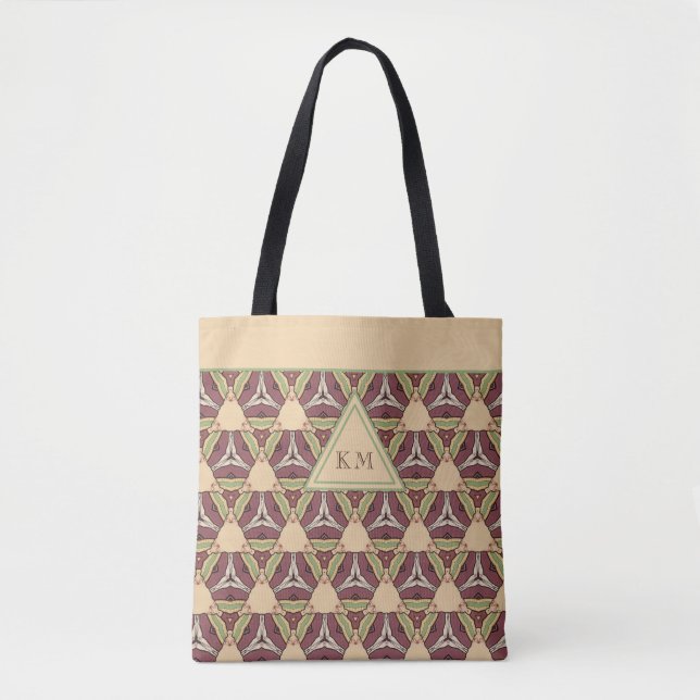 Tote Bag Monogramme Bourgogne Triangle Motif géométrique (Devant)