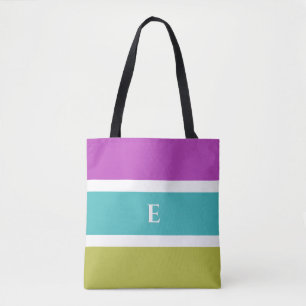 Tote Bag Monogramme brillant rayé rose bleu vert motif
