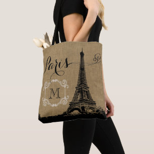 Tote Bag Monogramme bronzage de toile de jute de Tour