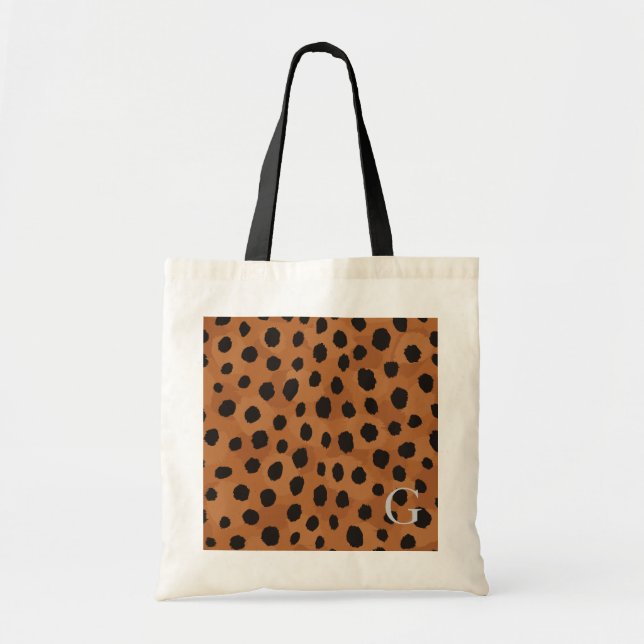 Tote Bag Monogramme brun chic d'impression de guépard (Devant)