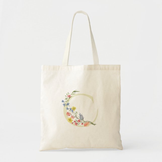 Tote Bag monogramme C fleurs de mariage printemps Réception (Devant)