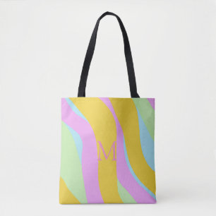Tote Bag Monogramme Caribe Jaune, Bleu Clair, Rose, Menthe